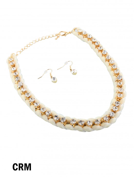 VELVET RHINESTONE NECKLACE EARRING SET
